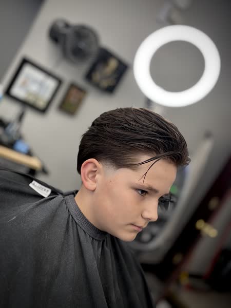 Kids side-part with a low taper at Salt City Barber Shop in Liverpool, NY